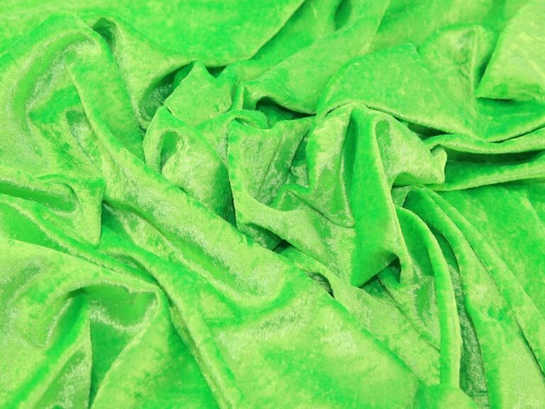 Neon Green Stretched Crushed Velvet Velour Shiny Fabric Fluorescent