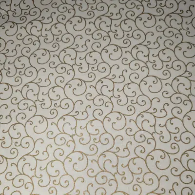 White / Gold Gilded Scrollwork Swirls 100% Cotton Quilting Fabric Christmas