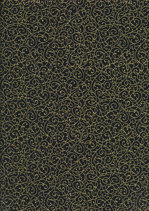 Black / Gold Gilded Scrollwork Swirls 100% Cotton Quilting Fabric ...