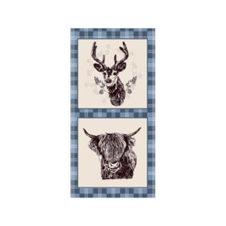 Blue Highland Cow / Stag Panel  100% Designer Quilting Cotton