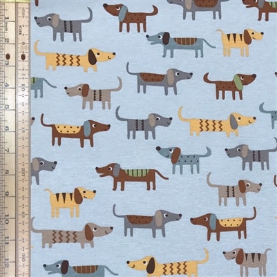 Blue Dogs Sausage Dog Designer Natural Linen Fabric Curtain Upholstery Quilting