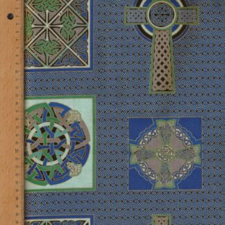 Blue Celtic Cross Panel 100% Designer Quilting Cotton Gilded