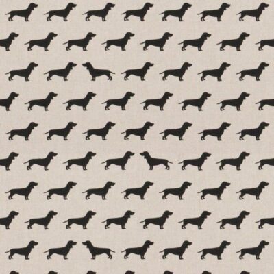 Black Dachshund Dogs Designer Natural Linen Fabric Curtain Upholstery Quilting