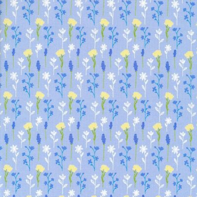 Blossom Daisy Flower Print Floral by Fabric Freedom 100% Cotton Fabric Patchwork Quilting (QS031) Blue, Yellow, White Colours