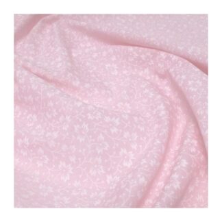 Pastel Colour Floral Printed Polycotton Fabric -White On Pale Pink