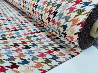 Houndstooth Check Designer Heavyweight Woven Multicoloured Tapestry Fabric - Image 7