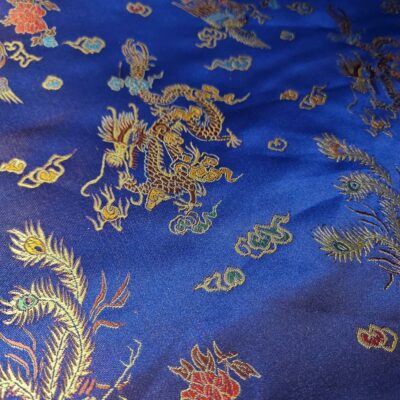 Navy Gold Traditional Chinese Embroidered Brocade, Dragon Print Chinese Fabric - Image 3