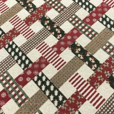 Christmas Multicoloured Ribbon Weave Designer Heavyweight Woven Tapestry Fabric With Lurex - Image 3