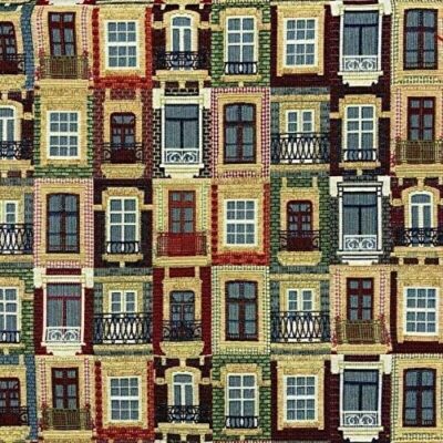 Lisbon Antique Houses Doors, Windows, Vintage Designer Heavyweight Woven Multicoloured Tapestry Fabric - Image 3