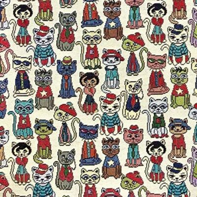 Meow Cats Designer Heavyweight Woven Multicoloured Tapestry Fabric - Image 3