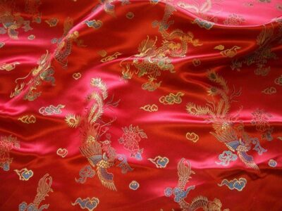 Red and Gold Traditional Chinese Embroidered Brocade, Dragon Print Chinese Fabric - Image 3