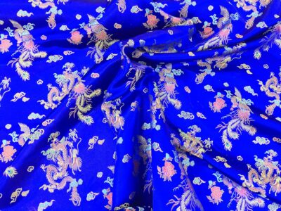 Royal Blue Traditional Chinese Embroidered Brocade, Dragon Print Chinese Fabric