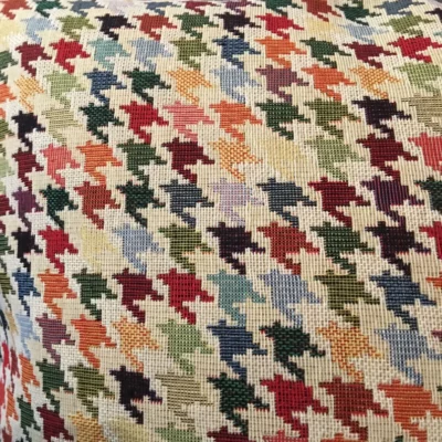 Houndstooth Check Designer Heavyweight Woven Multicoloured Tapestry Fabric - Image 6