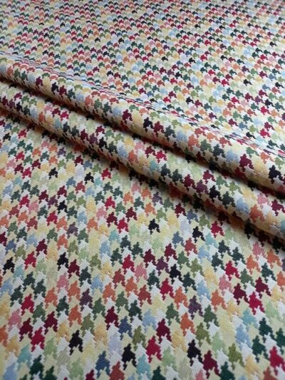 Houndstooth Check Designer Heavyweight Woven Multicoloured Tapestry Fabric