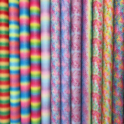 Rainbow Glitter Fabric With Cotton Backing Multicoloured Mermaid Fish Scales & Candy Strips