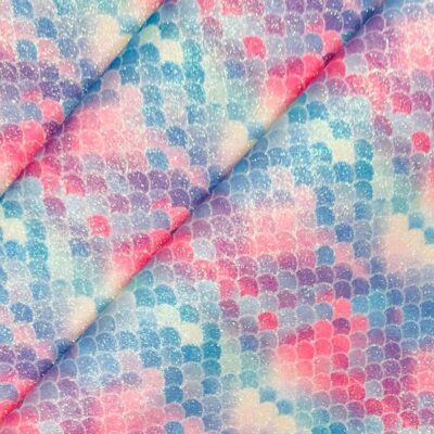 Rainbow Glitter Fabric With Cotton Backing Multicoloured Mermaid Fish Scales & Candy Strips - Image 3