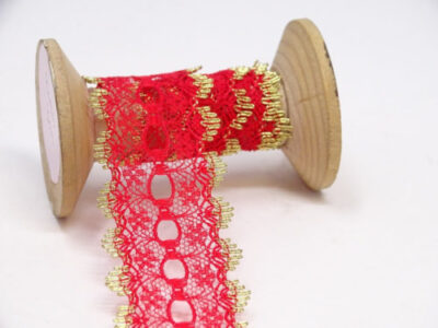 35mm Red & Gold Crochet and Knitting In Lace