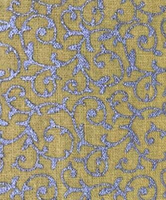 Yellow Vintage New Scrollwork Swirls Metallic Foil Christmas Cotton
