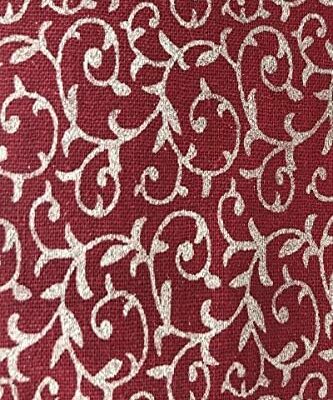Burgundy Red Vintage New Scrollwork Swirls Metallic Foil Christmas Cotton