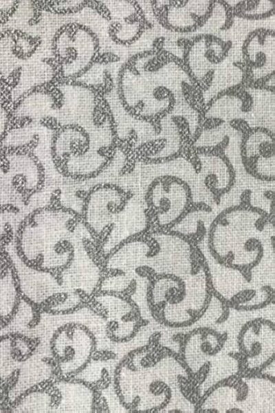 White Vintage New Scrollwork Swirls Metallic Foil Christmas Cotton