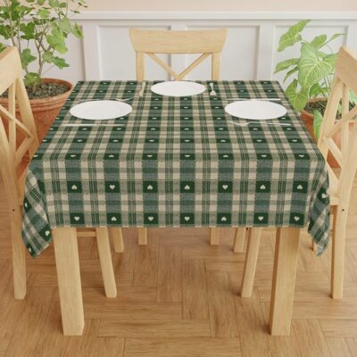 Green Heart Check PVC Vinyl Wipe Clean Tablecloth - Image 3