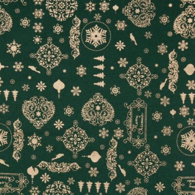 Green Festive Galore Metallic Foil Vintage Christmas Cotton