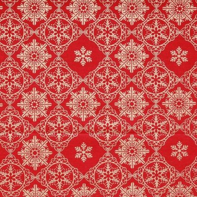Red Vintage Block Snowflake Metallic Foil Vintage Christmas Cotton