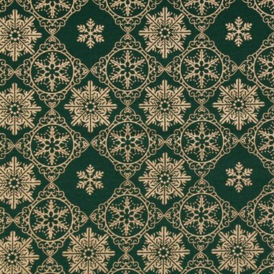Green Vintage Block Snowflake Metallic Foil Vintage Christmas Cotton
