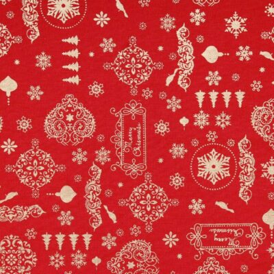 Red Festive Galore Metallic Foil Vintage Christmas Cotton