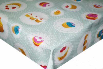 Cupcakes With Duck Egg Polka Dot PVC Vinyl Wipe Clean Tablecloth - Image 2