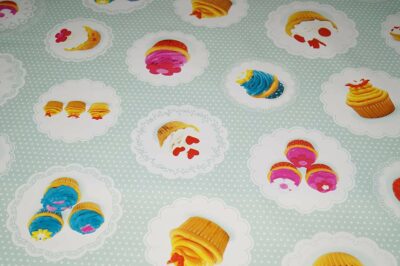 Cupcakes With Duck Egg Polka Dot PVC Vinyl Wipe Clean Tablecloth