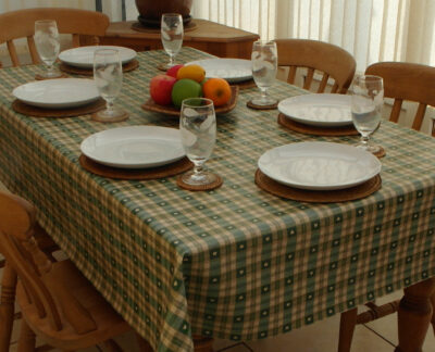 Green Heart Check PVC Vinyl Wipe Clean Tablecloth - Image 2