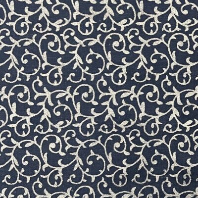 Navy Vintage New Scrollwork Swirls Metallic Foil Christmas Cotton