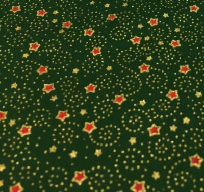 Green Festive Stars Metallic Foil Vintage Christmas Cotton