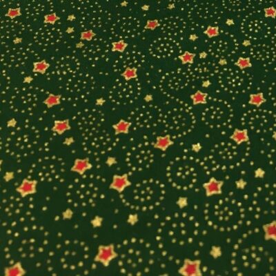 Green Festive Stars Metallic Foil Vintage Christmas Cotton
