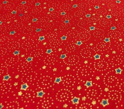 Green Festive Stars Metallic Foil Vintage Christmas Cotton - Image 3
