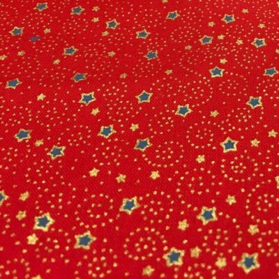 Red Festive Stars Metallic Foil Vintage Christmas Cotton