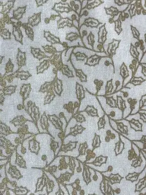Cream Holly Leaves Metallic Foil Christmas