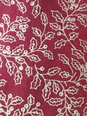 Red Vintage Holly Leaves Metallic Foil Vintage Christmas Cotton