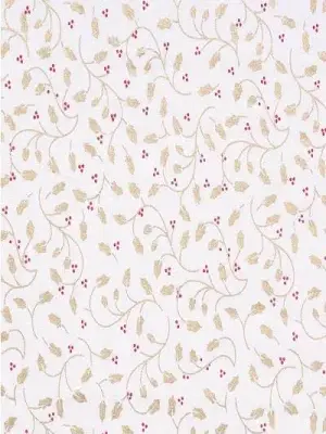 Cream Mistletoe Madness Metallic Gold Foil Vintage Christmas Fabric