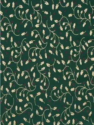Green Mistletoe Madness Metallic Gold Foil Vintage Christmas Fabric