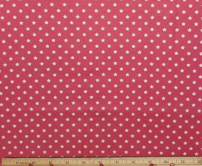 White on Pink Stars Festive Retro Christmas Fabric 100% Cotton Egyptian Tight Woven