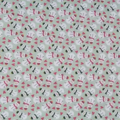 Mint Green Snowman Retro Christmas Fabric 100% Cotton Egyptian Tight Woven