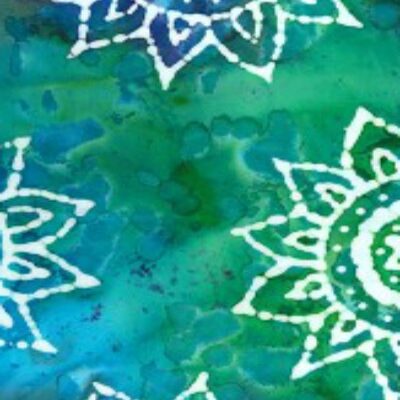 Blue and Green Traditional Floral 100% Cotton Vegan Dyed Handmade Batik Fabric Dressmaking, Sewing, Quilting and Patchwork
