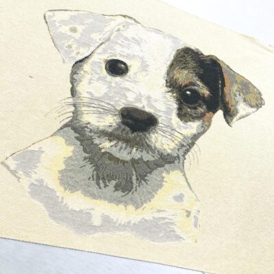 puppy-with-black-eye-patch-woven-tapestry-square-panel