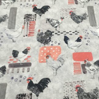 Black and White Hens, Chickens Design Natural Linen Fabric Curtain Upholstery Quilting