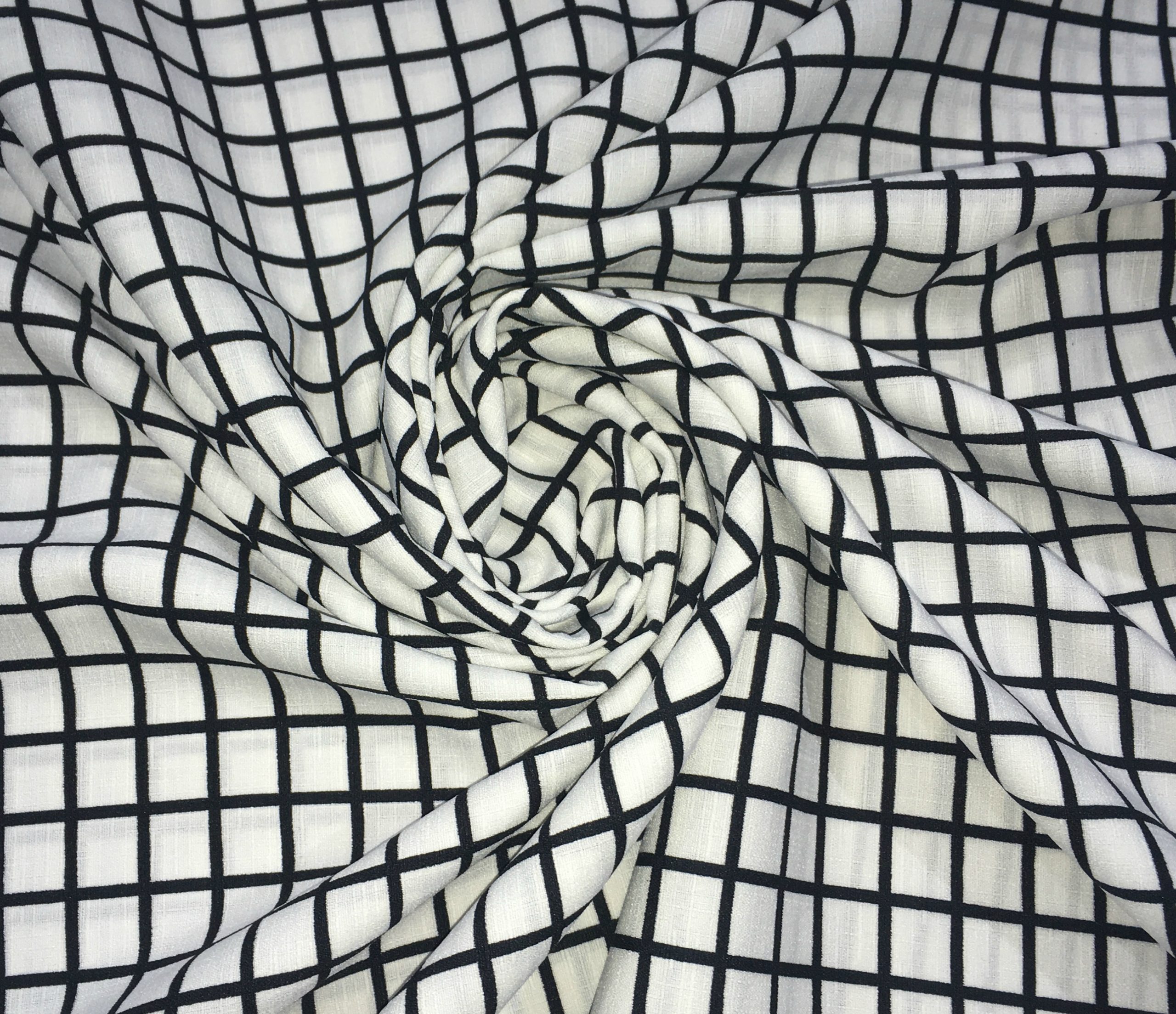 Georgette Slub Fabric Black Squares on White Dress Making Material