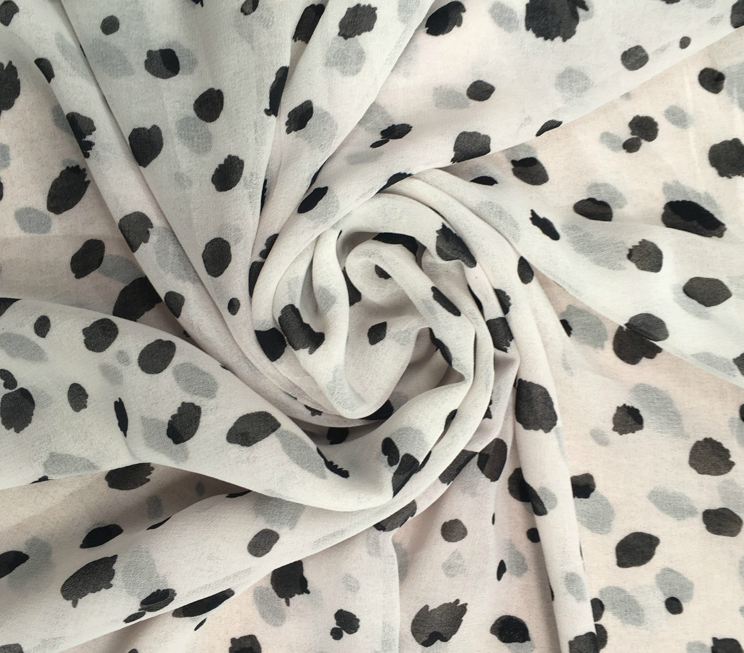 Georgette Fabric Black Abstract Dots on White Dress Making Materials