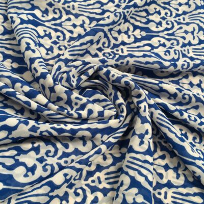 white georgette fabric on blue designer
