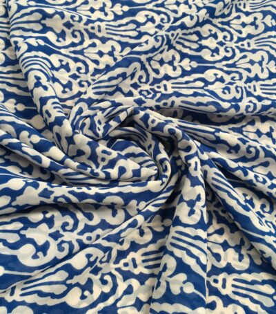 white georgette fabric on blue designer